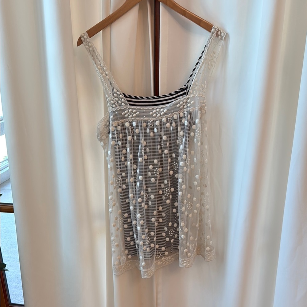 BCBG White Polka Dot Sheer Top with Cami